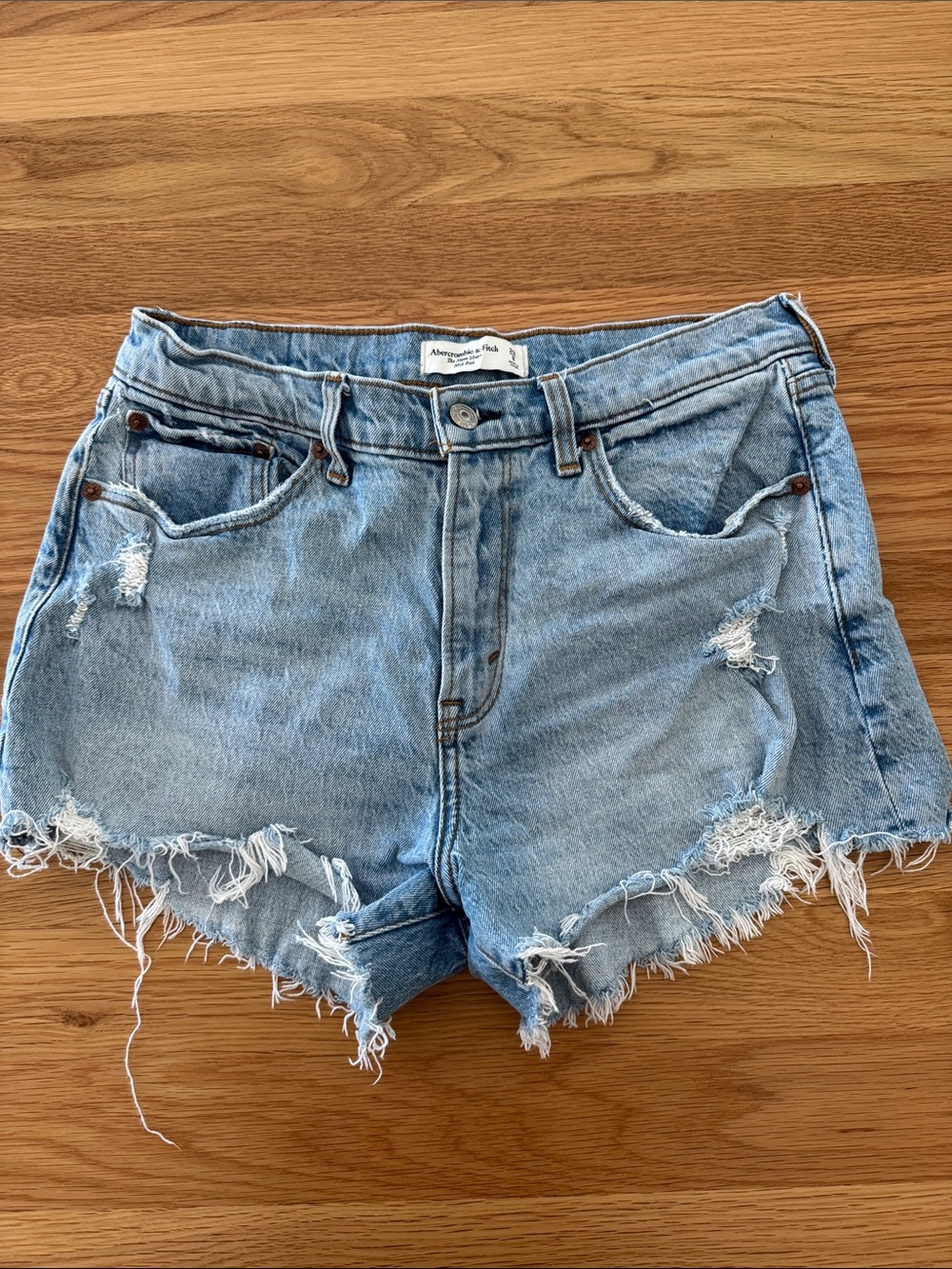 Abercrombie Light Blue Distressed Denim Shorts